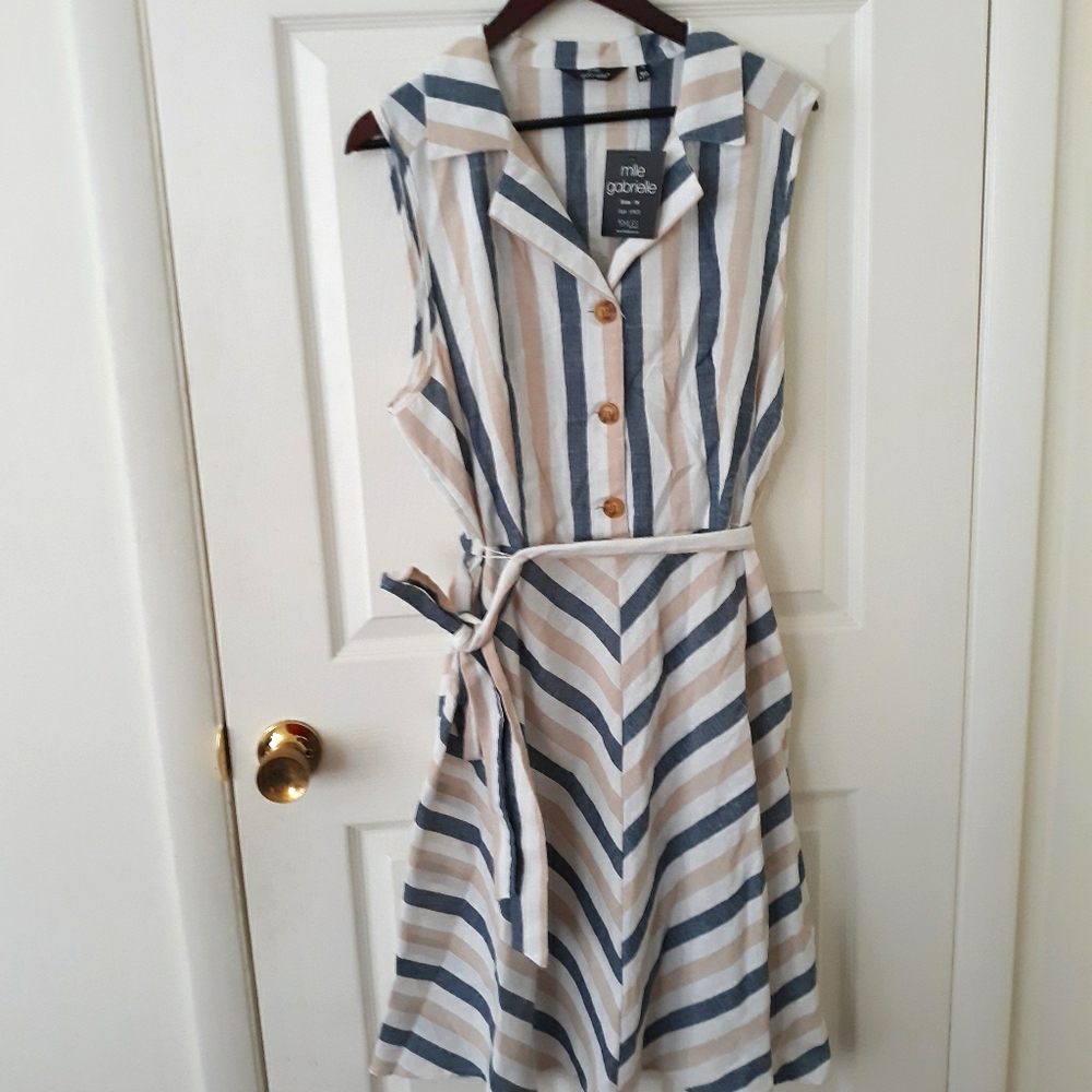 Striped linen skater shirt dress